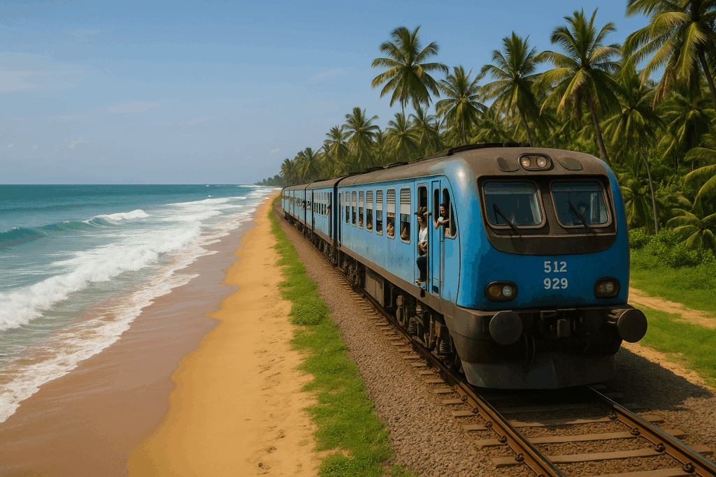 The scenic coastal railway running south from Colombo toward Galle and Matara