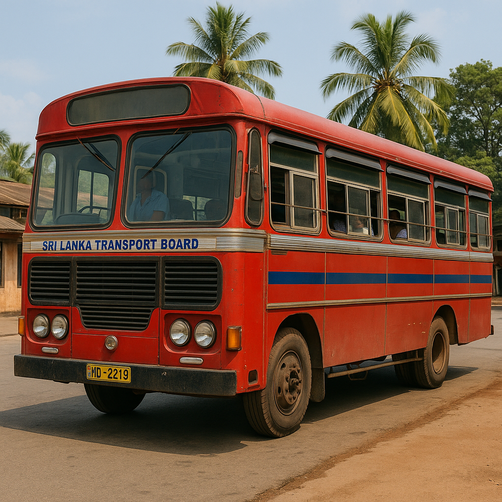 A red state-run local bus (SLTB) on the road