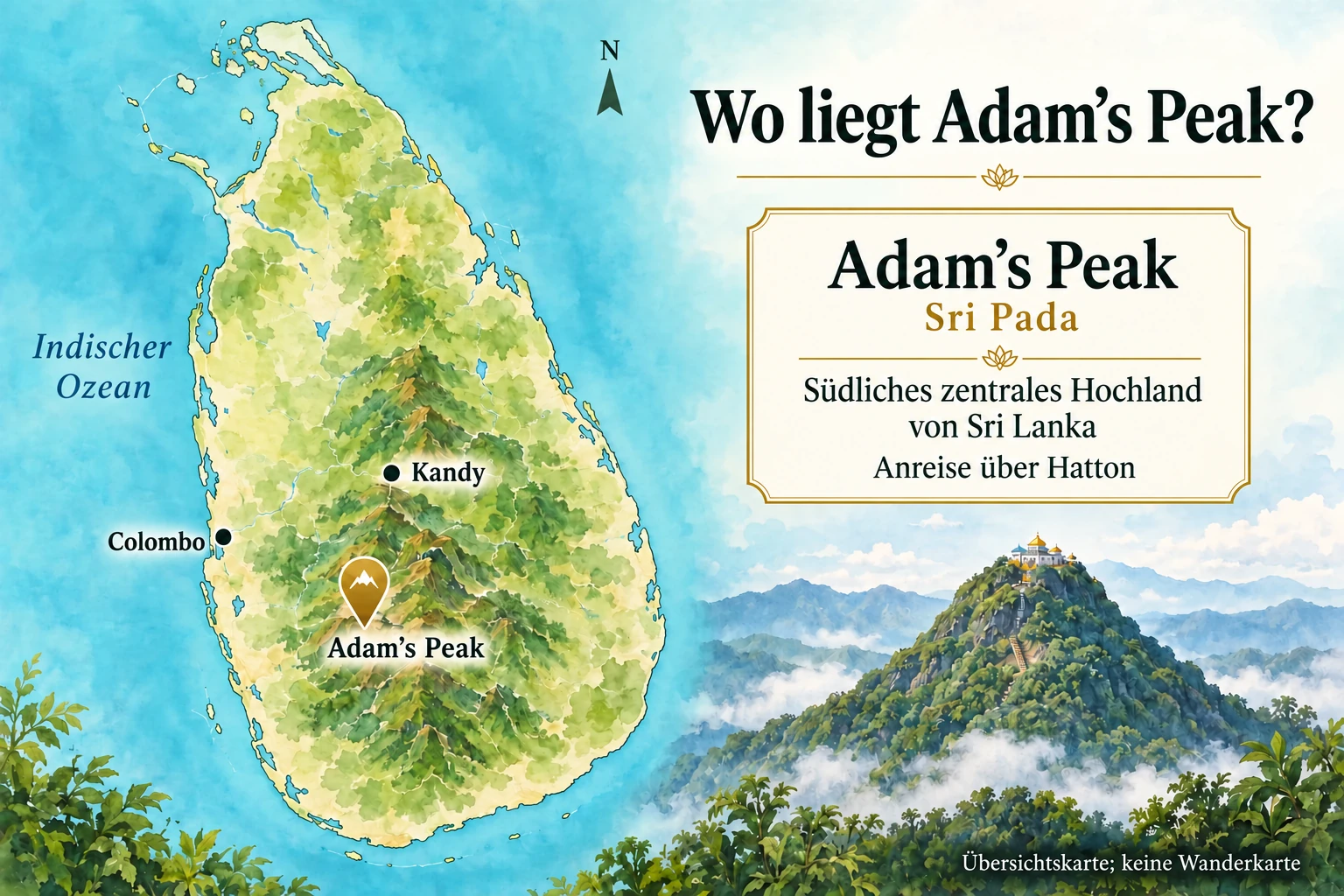 Übersichtskarte zur Lage des Adam’s Peak in Sri Lanka