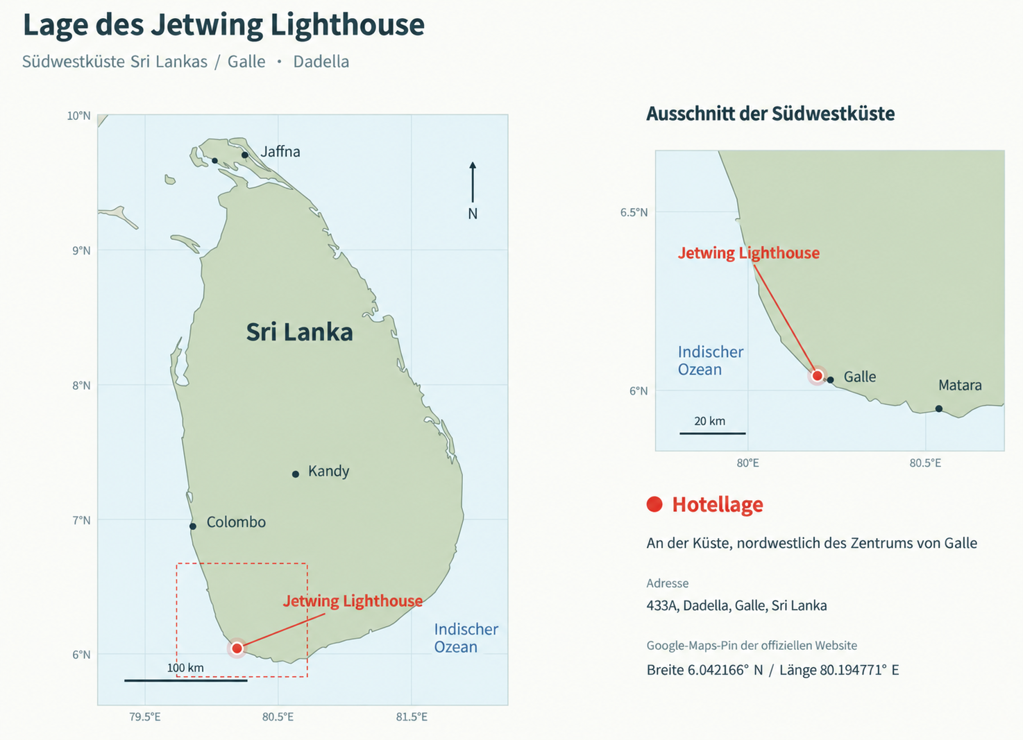 Lage von Jetwing Lighthouse in Dadella, Galle