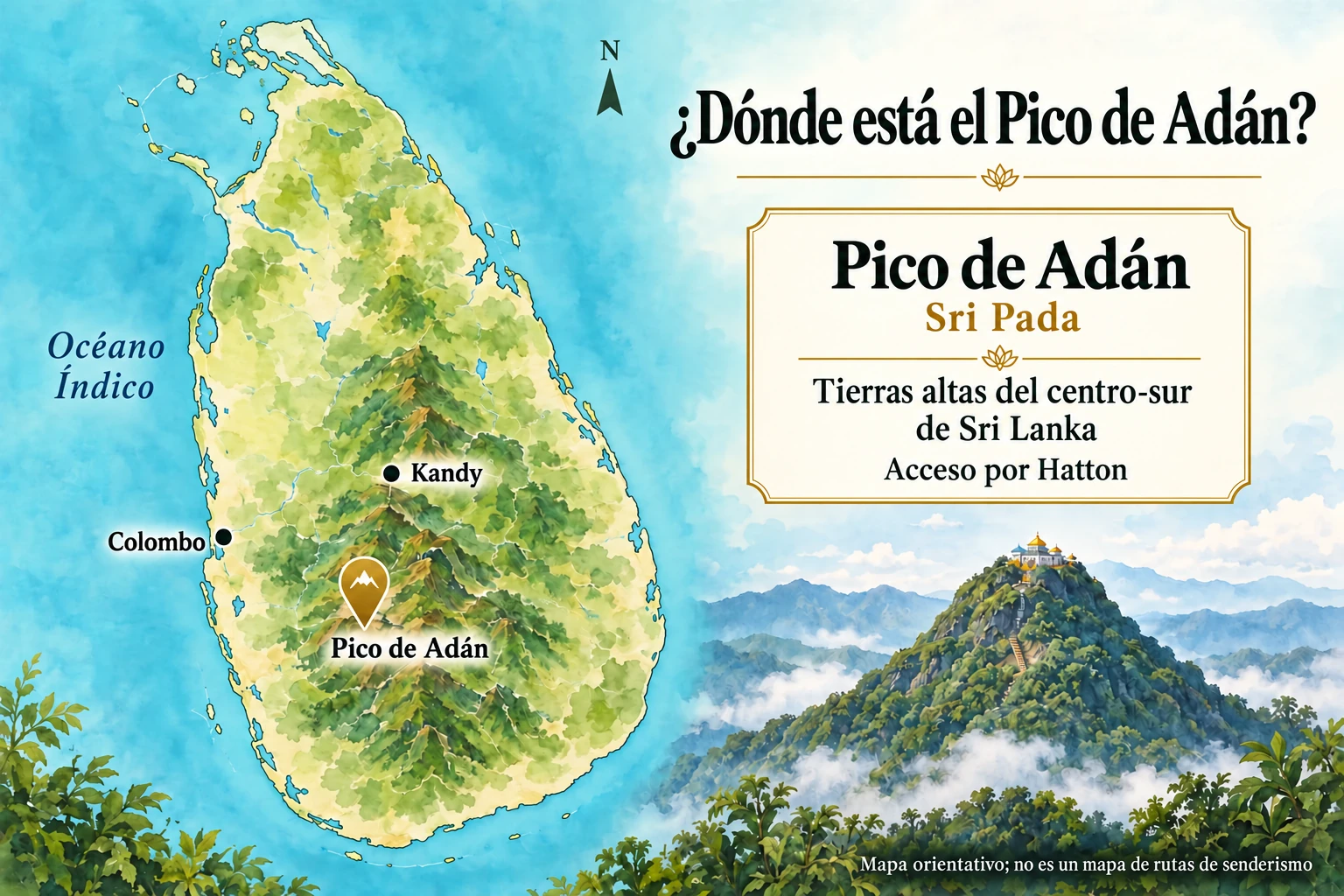 Mapa de ubicación del Pico de Adán en Sri Lanka