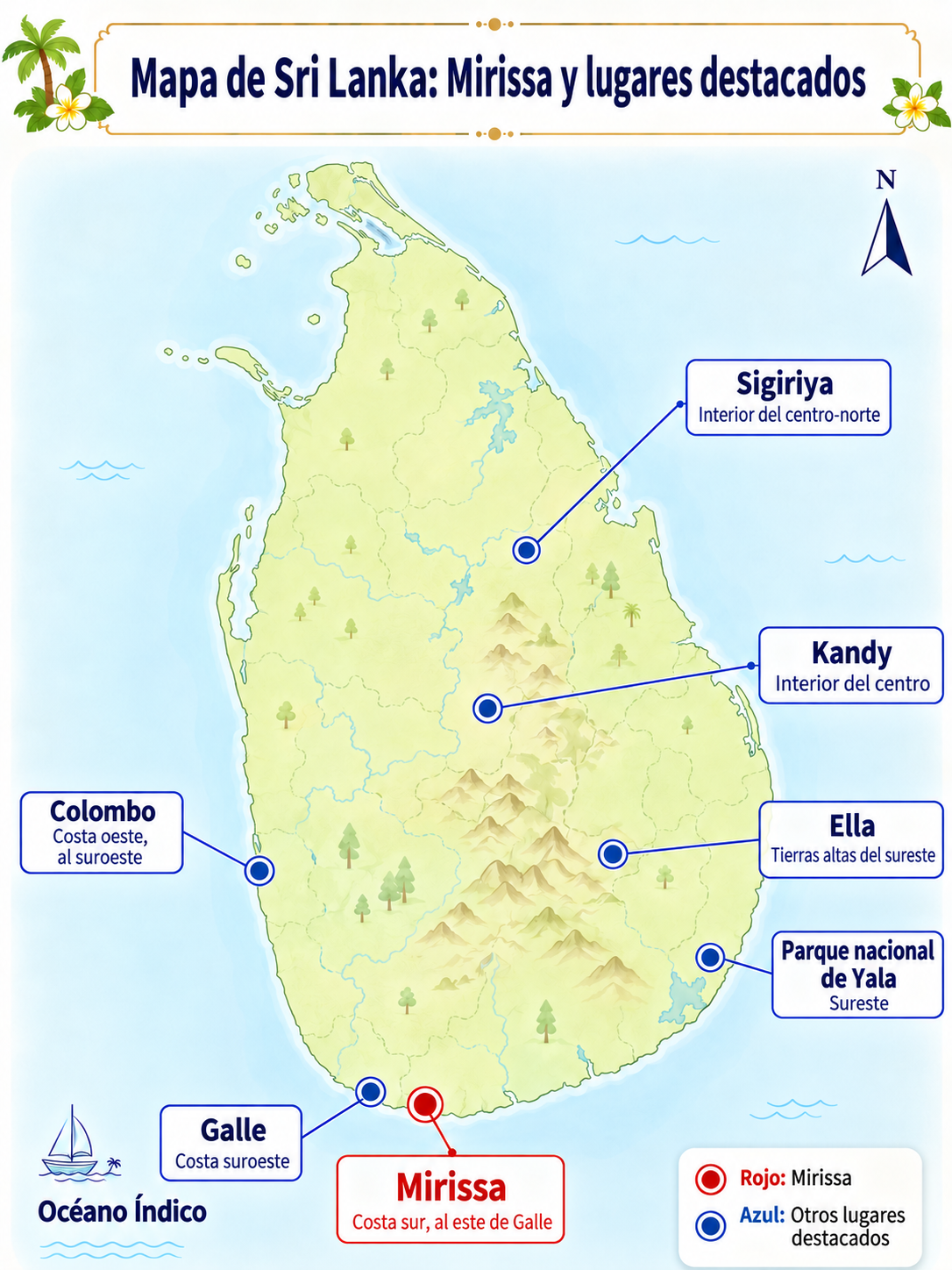 Mapa de la ubicación de Mirissa en el sur de Sri Lanka