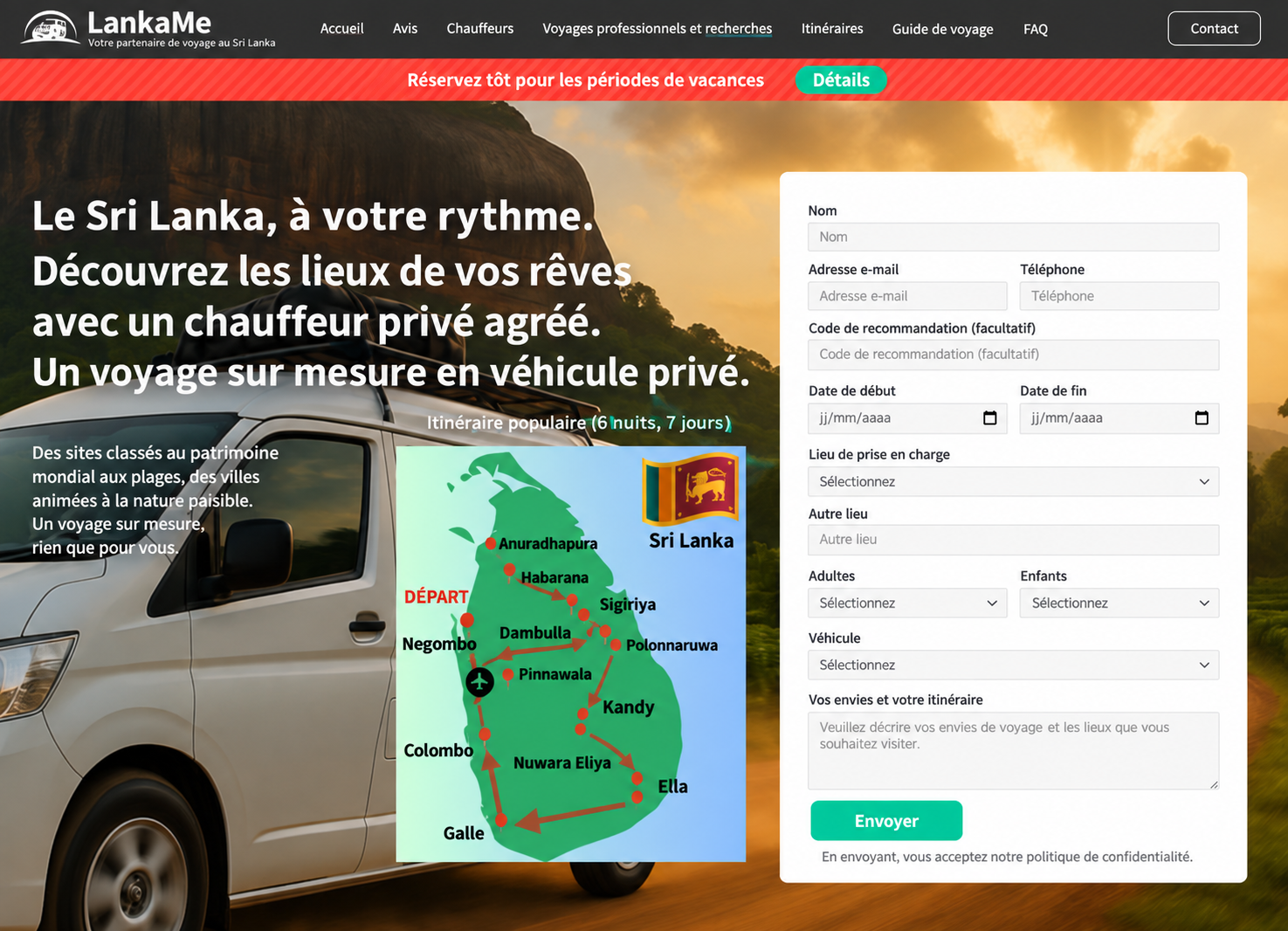 Service de voyage avec chauffeur privé LankaMe