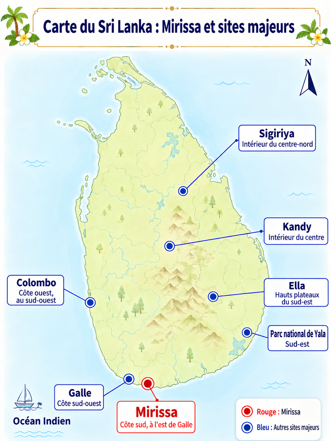 Carte situant Mirissa au sud du Sri Lanka