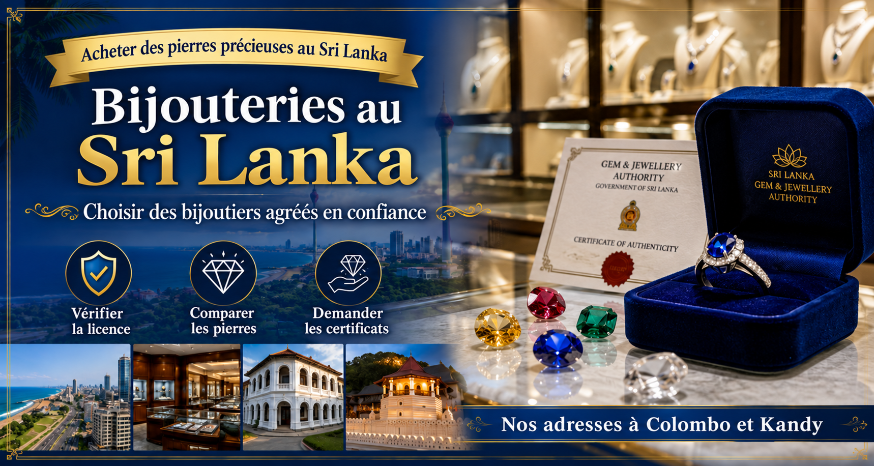 Bijoux et saphirs au Sri Lanka : bijouteries agréées à Colombo et Kandy