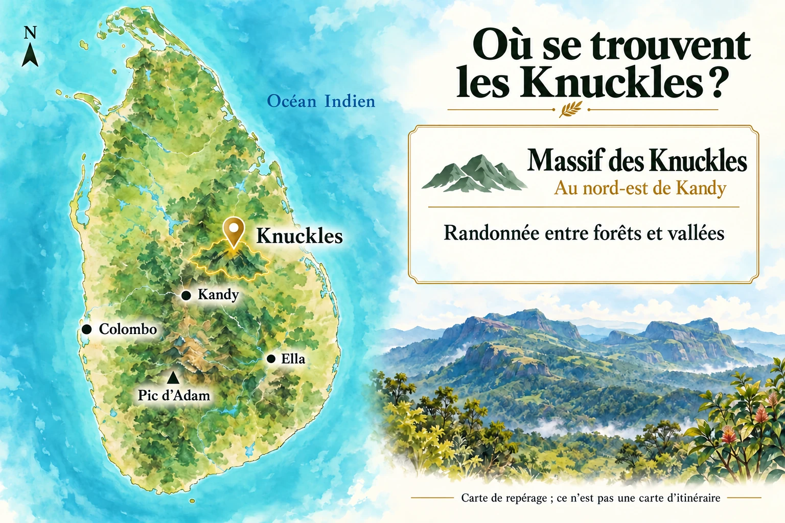 Carte du massif des Knuckles au nord-est de Kandy