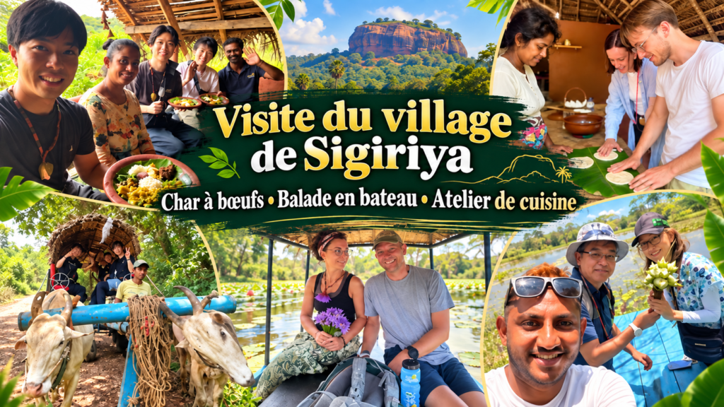 Visite du village de Sigiriya : char à bœufs, barque et atelier de cuisine