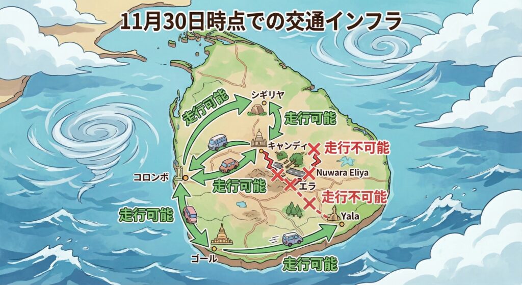 11月30日時点での道路運行可能状況