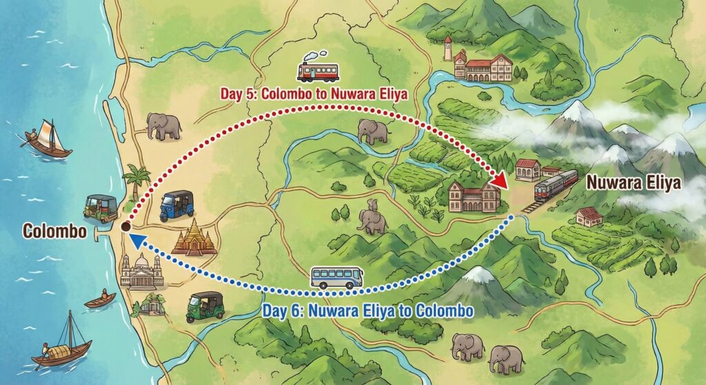 5日目はコロンボからヌワラエリアに
6日目はヌワラエリアからコロンボに
