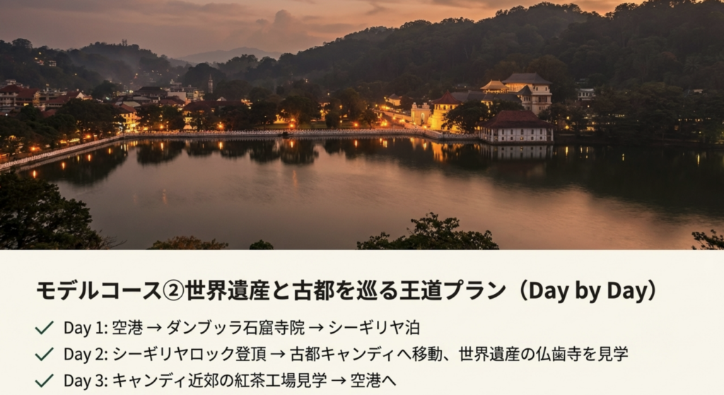 モデルコース②：シーギリヤとキャンディ周遊(世界遺産3つ＋バワホテル)