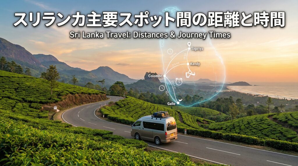 スリランカ国内の主要観光地の移動距離と時間を一覧形式で紹介