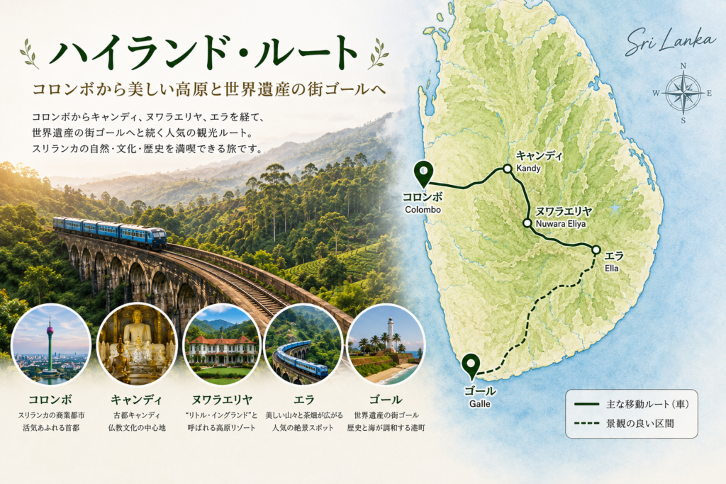 高原地域(キャンディ・ヌワラエリヤ・エッラ)からGalle(ゴール)への経路と所要時間と距離についてわかりやすく解説！現実的なモデルコースも紹介！