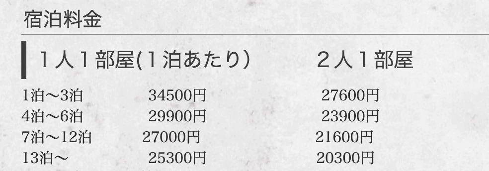 アーユピヤサの料金表