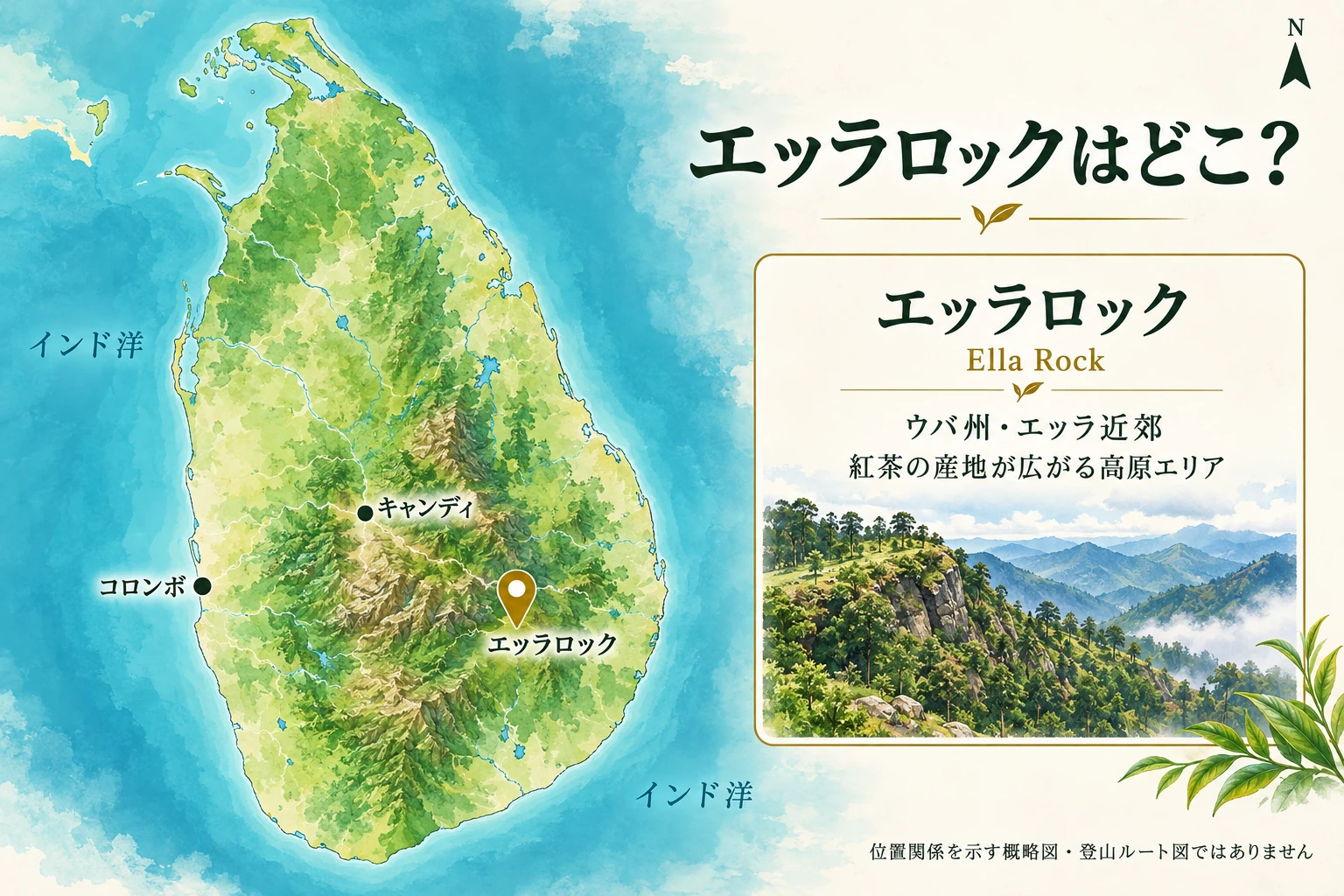 スリランカのウバ州エッラ近郊にあるエッラロックの位置を示す地図