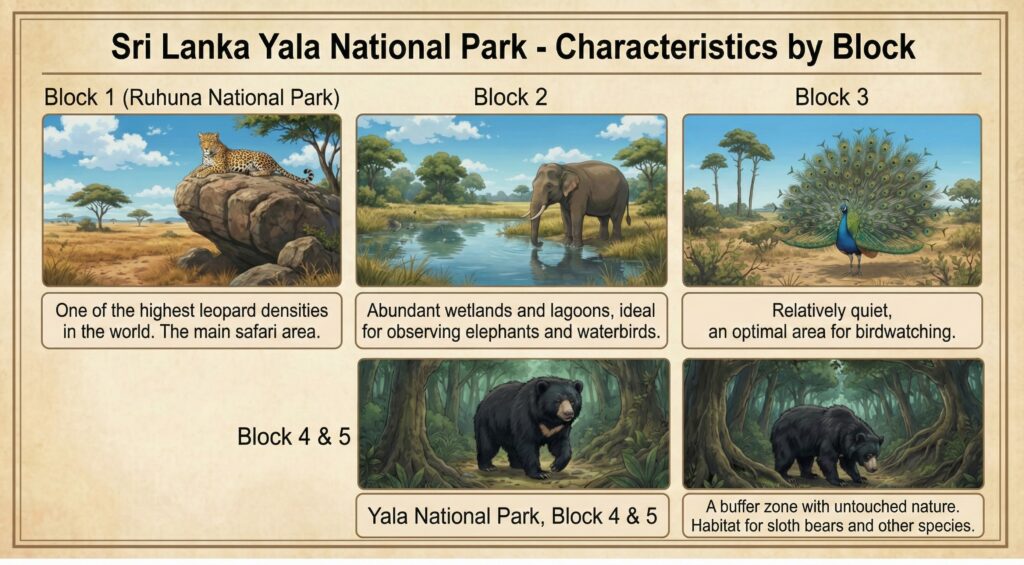 Features of Yala National Park by Block