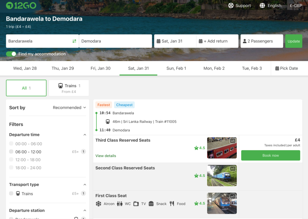 booking screen of 12Go.Asoa