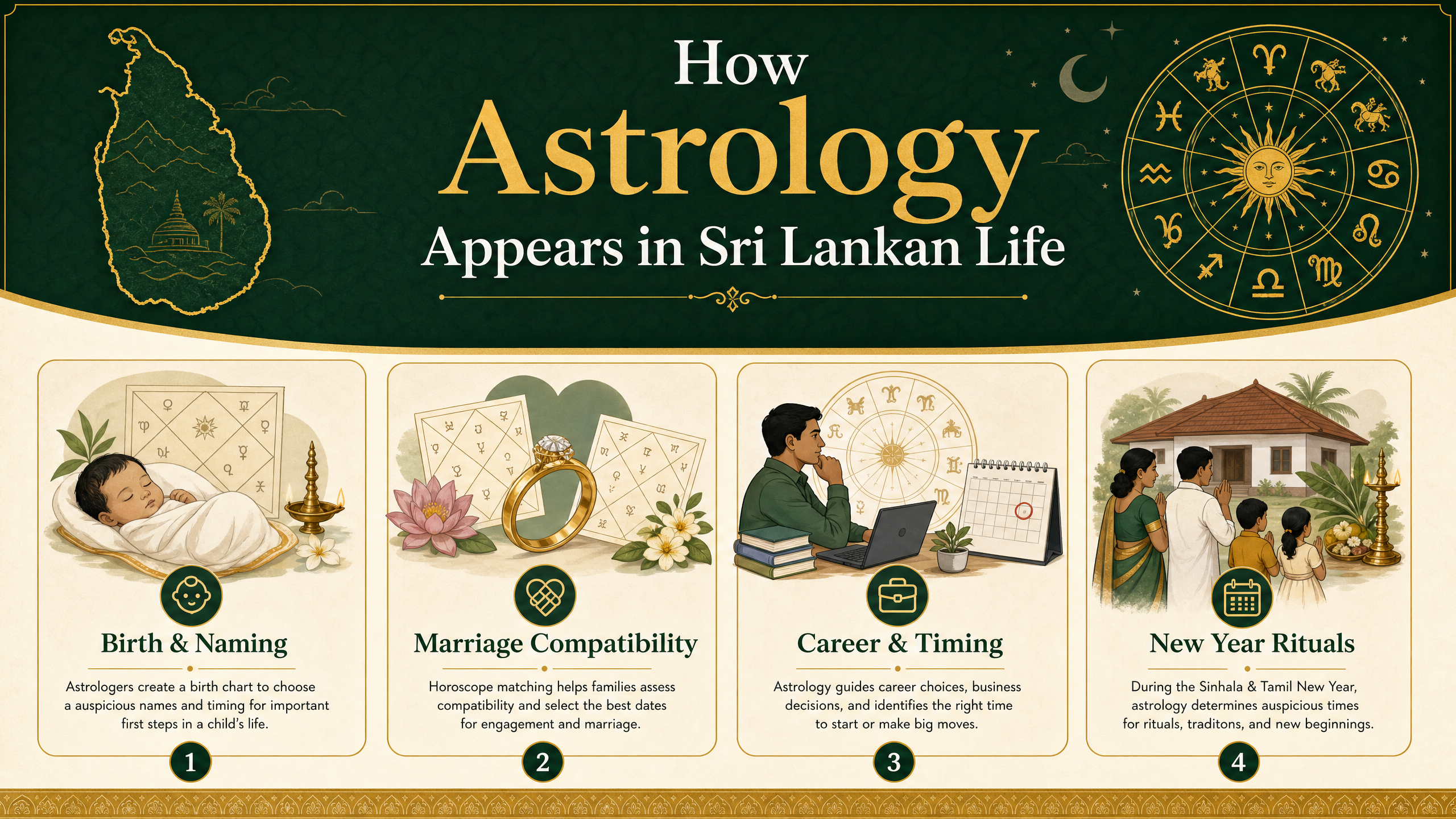 Infographic showing when Sri Lankans commonly consult astrology