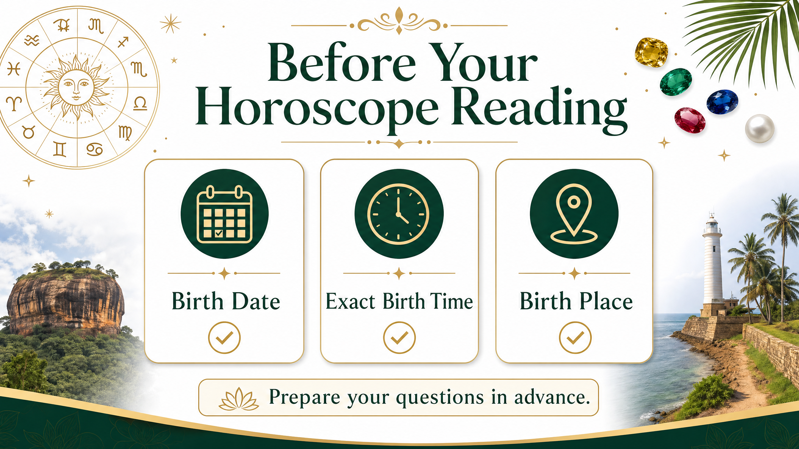 Checklist infographic for preparing a Sri Lanka astrology reading