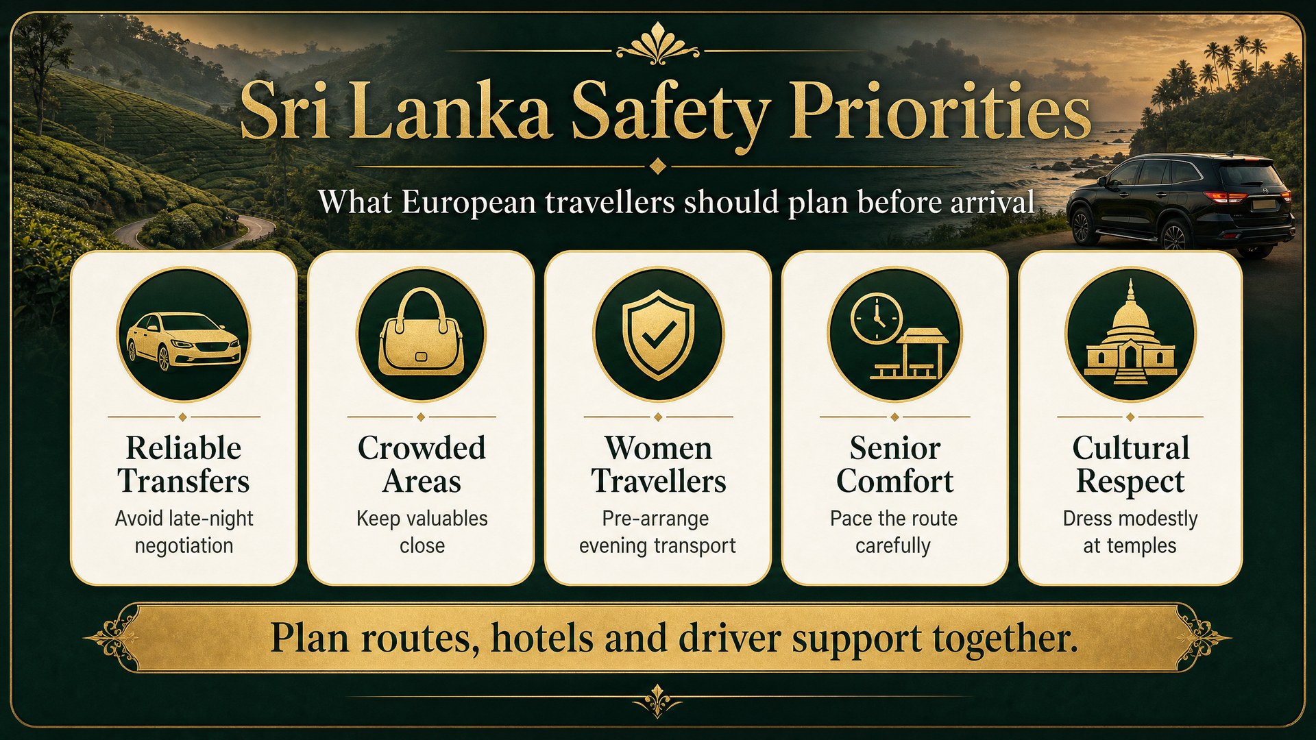 Sri Lanka safety priorities for European travellers infographic