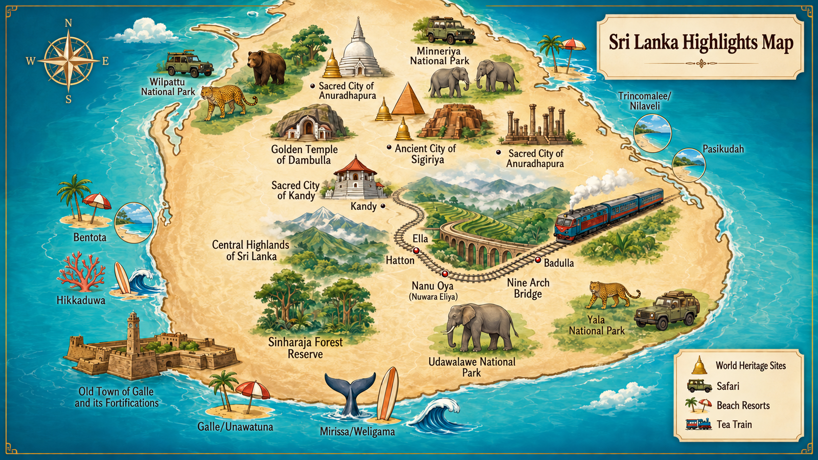 Map of Sri Lanka sightseeing regions