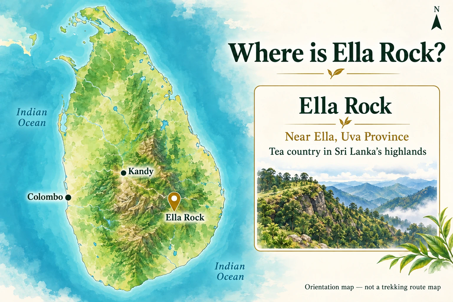 Location map of Ella Rock near Ella in Uva Province