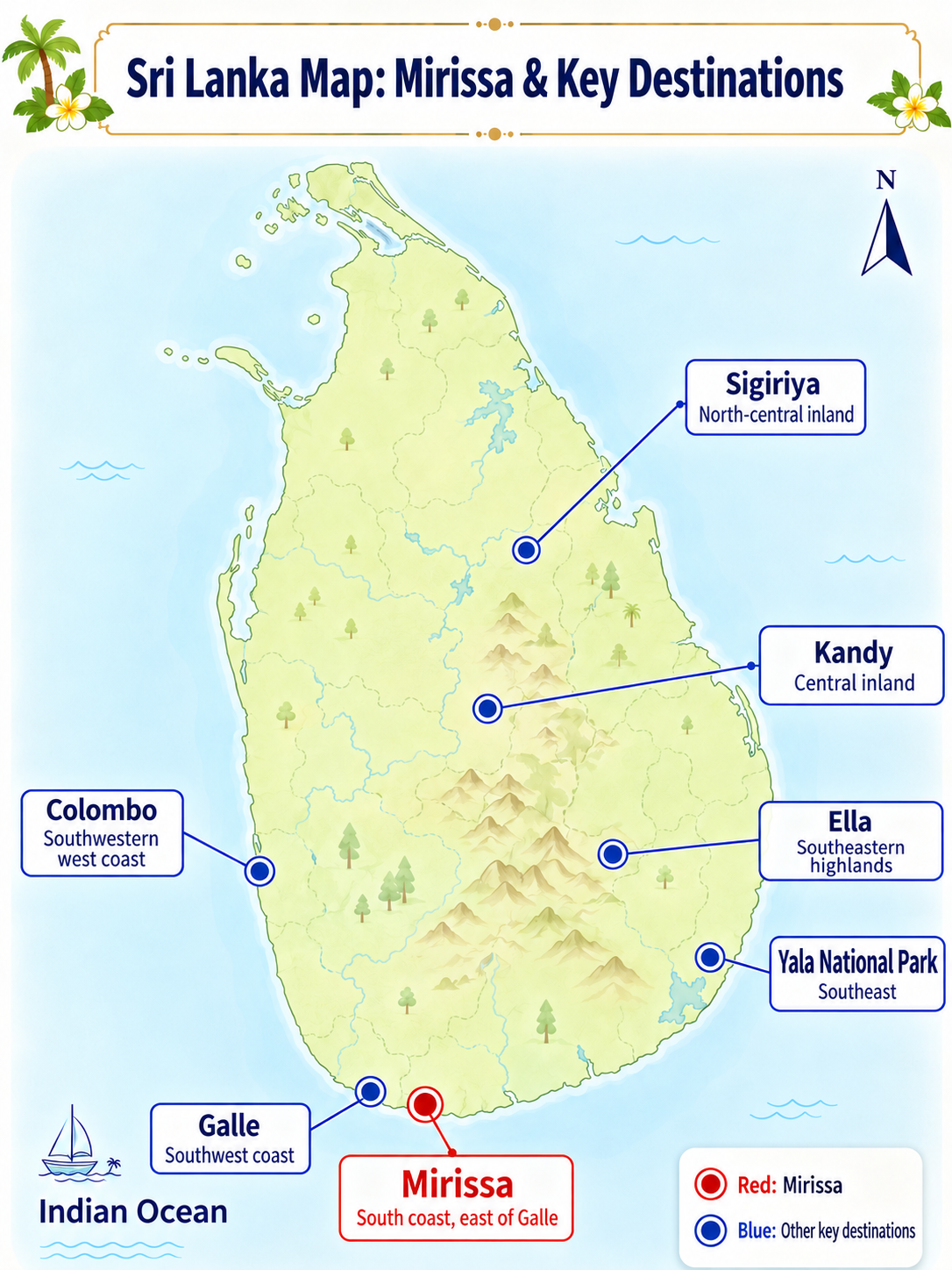 Map showing Mirissa in southern Sri Lanka