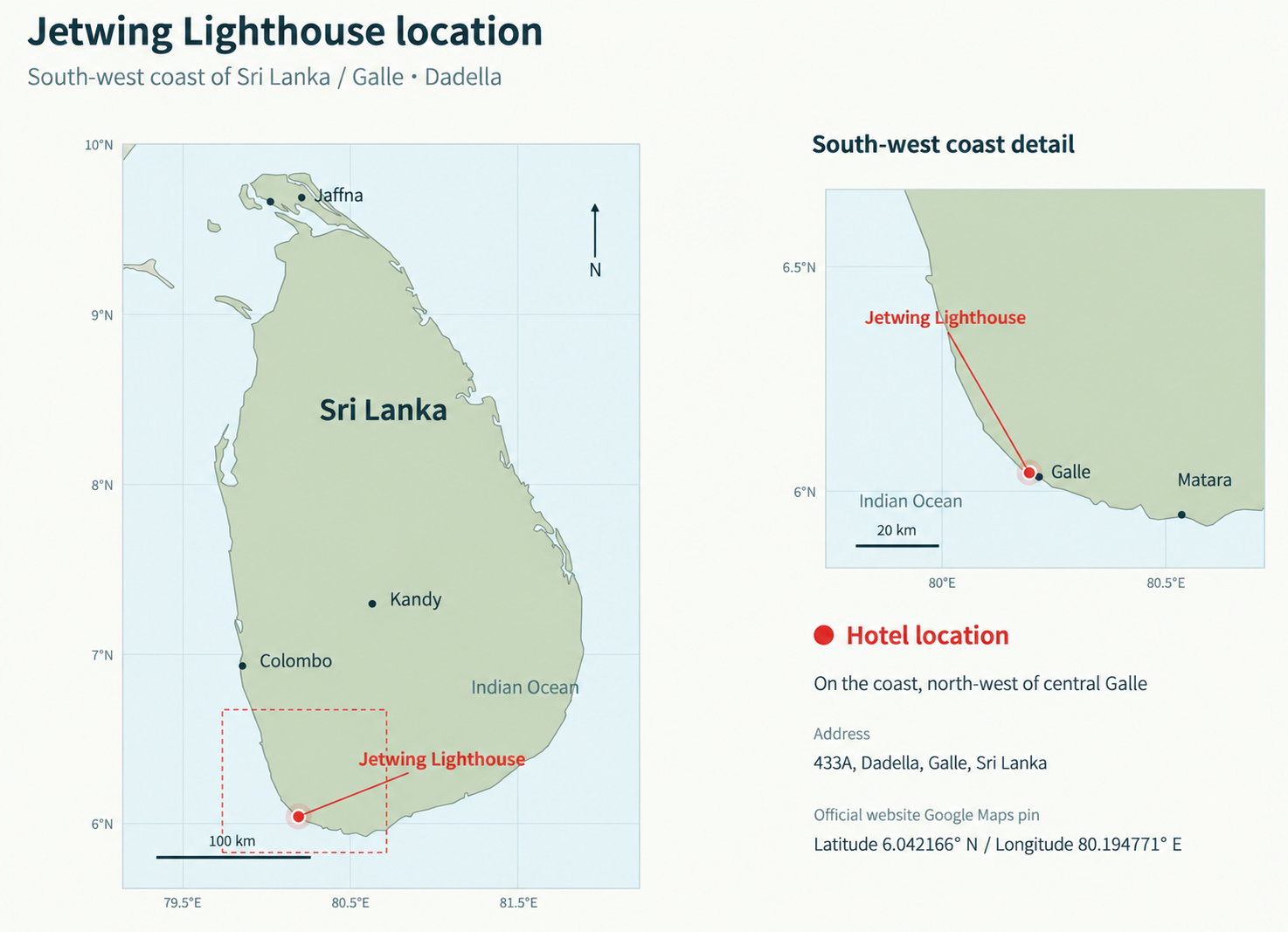 Jetwing Lighthouse location in Dadella, Galle