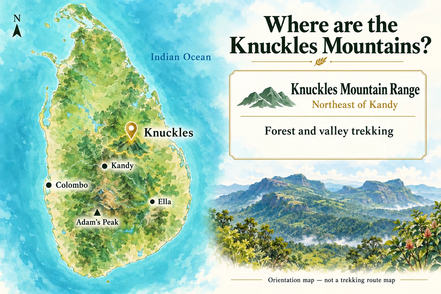 Location map of the Knuckles Mountain Range northeast of Kandy