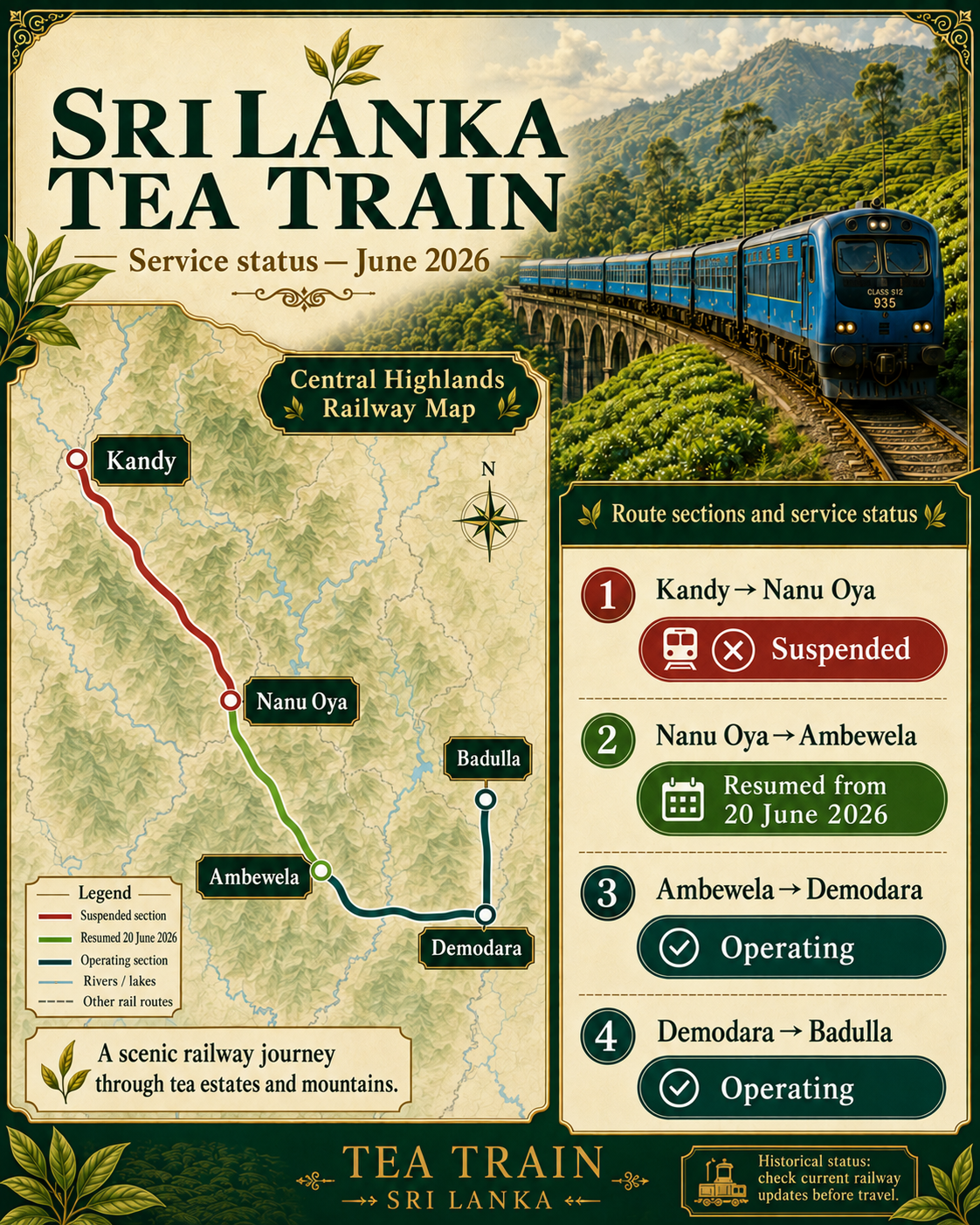 Tea Train service status recorded in June 2026